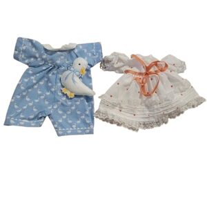 DOLLS BY PAULINE outfits  x 2  Baby Blue Duck Swan Romper and White Dress Set